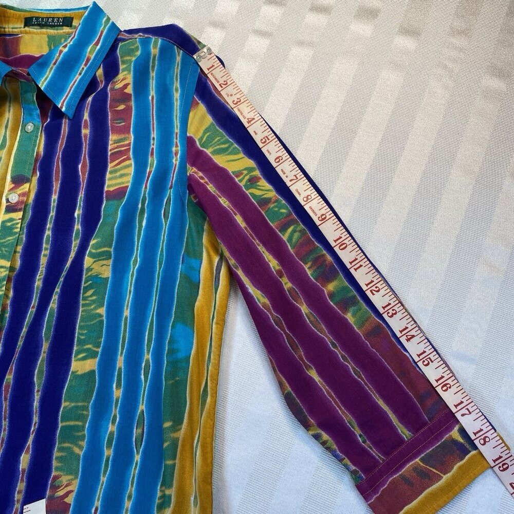Lauren Ralph Lauren Striped Cotton Blouse Vibrant Colorful Top Sz S 3/4 Sleeves - Picture 6 of 12